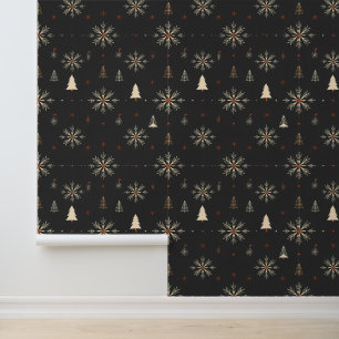 Elegante Schneeflocken und Weihnachtsbäume auf Sch Tapete