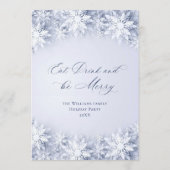 Elegante Schneeflocken Weihnachten Abendessen Part Menükarte (Rückseite)