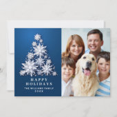Elegante Schneeflocken Weihnachtsbaum Foto Feiertagskarte (Vorderseite)