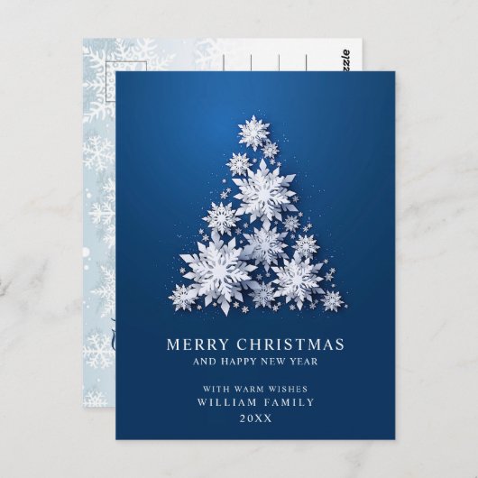 Elegante Schneeflocken Weihnachtsbaum Gruß Postkarte (Vorne/Hinten)