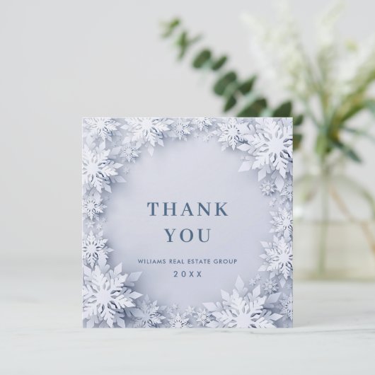 Elegante Schneeflocken Weihnachtsfeiertag im Unter Dankeskarte (Stehend Vorderseite)