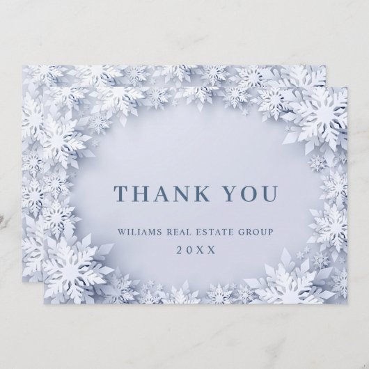 Elegante Schneeflocken Weihnachtsfeiertag im Unter Dankeskarte (Vorne/Hinten)