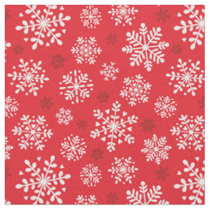 Elegante Schneeflocken, weiß und dunkelrot auf Rot Stoff