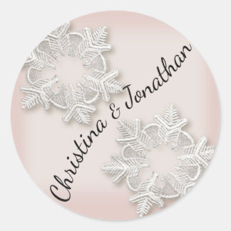 Elegante Schneeflocken Winter Wedding Round Sticke Runder Aufkleber