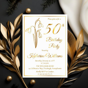 Elegante Schneeglöckchen 50. Geburtstagsfeier gest Folieneinladung