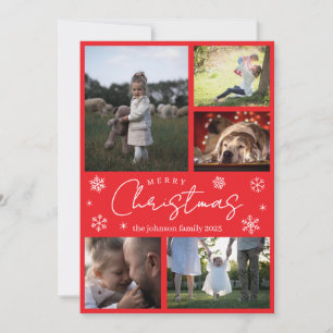 Elegante Schneekristall-Rot-Weihnachtskarte Feiertagskarte