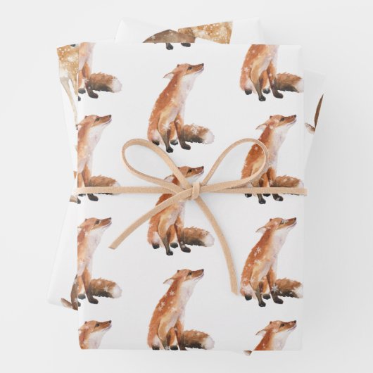 Elegante Schneewinters Animals Red Fox Hare Doe De Geschenkpapier Set (Beispiel)