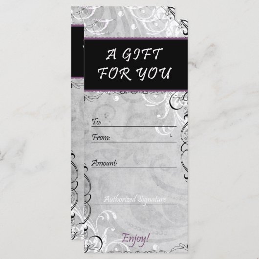 Elegante Schnörkel Geschenkgutschein Salon & Welln (Vorne/Hinten)