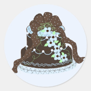 Elegante Schokolade und Blauer Kuchen Runder Aufkleber