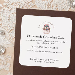Elegante Schokoladen-Beeren-Kuchen-Bäckerei-Zutat Quadratischer Aufkleber