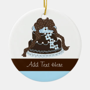 Elegante Schokoladen- und blaue Designer-Torte Keramikornament