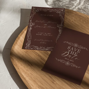 Elegante Schokoladenbraune Retro-Old-Money-Hochzei Save The Date