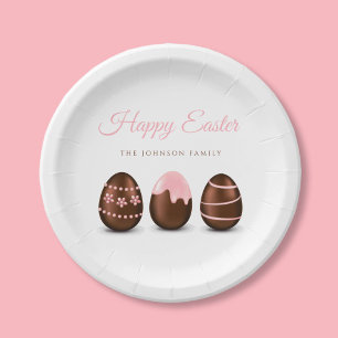 Elegante Schokoladeneier Frohe Ostern Pappteller