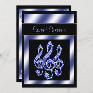 Elegante, schöne blaue Treble Clefs Sweet 16 Einladung