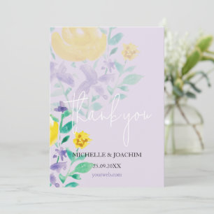 Elegante schöne Flieder Boho Blumen Wasserfarbe Dankeskarte