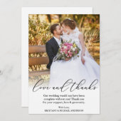 Elegante schöne kalligraphische Liebe dank Hochzei Dankeskarte (Vorne/Hinten)