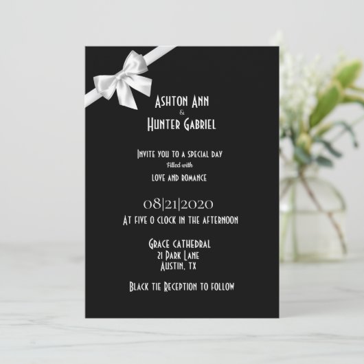 Elegante Schöne Schwarz-weiße Hochzeitseinladung Save The Date (Stehend Vorderseite)