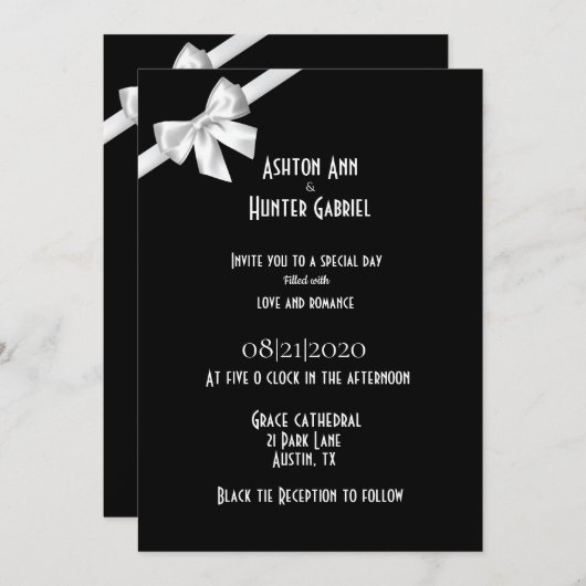 Elegante Schöne Schwarz-weiße Hochzeitseinladung Save The Date (Vorne/Hinten)