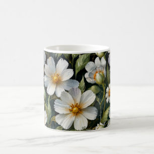 Elegante schöne weiße Blumen Wasserfarbe Chic Kaffeetasse