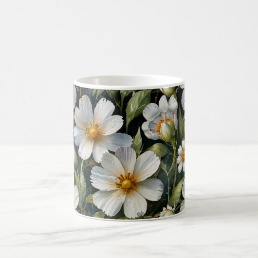 Elegante schöne weiße Blumen Wasserfarbe Chic Kaffeetasse (Mittel)