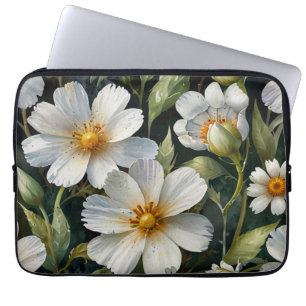 Elegante schöne weiße Blumen Wasserfarbe Chic Laptopschutzhülle