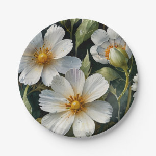 Elegante schöne weiße Blumen Wasserfarbe Chic Pappteller