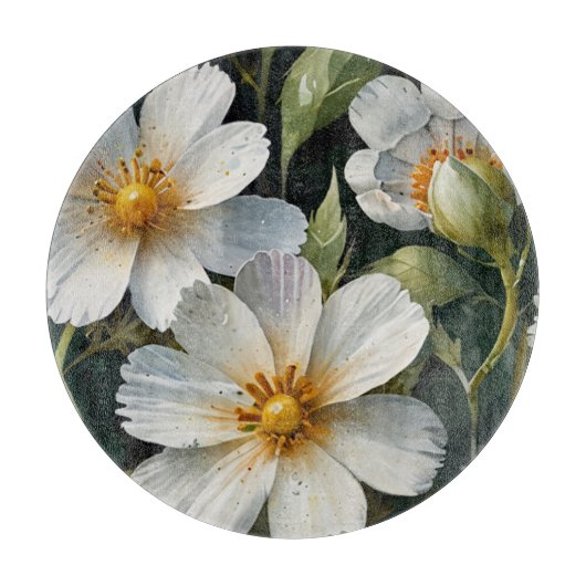 Elegante schöne weiße Blumen Wasserfarbe Chic Schneidebrett (Vorderseite)