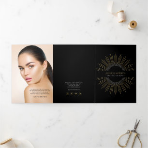 Elegante Schönheit Gold Sunburst Schwarze Broschür Dreifach Gefaltete Karte