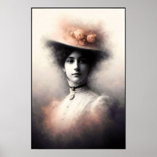 Elegante Schönheit im Vintage-Nebel Poster