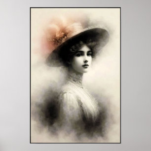 Elegante Schönheit im Vintage-Nebel Poster