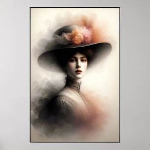Elegante Schönheit im Vintage-Nebel Poster