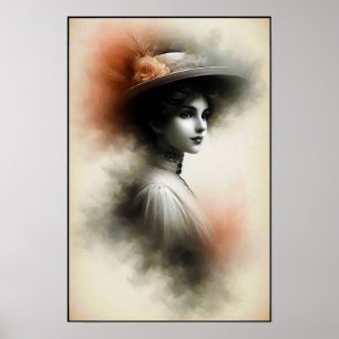Elegante Schönheit im Vintage-Nebel Poster