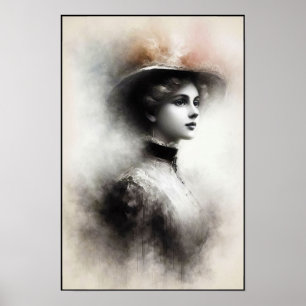 Elegante Schönheit im Vintage-Nebel Poster