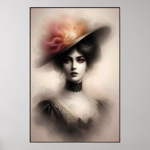 Elegante Schönheit im Vintage-Nebel Poster