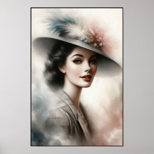 Elegante Schönheit im Vintage-Stil der 1940er Jahr Poster