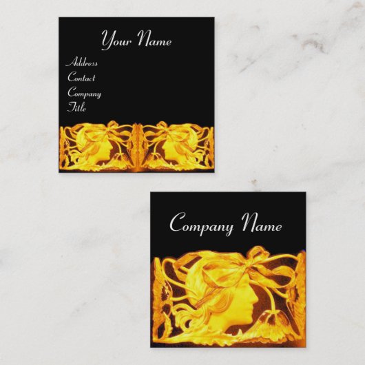 ELEGANTE SCHÖNHEIT /LADY MIT GOLDGELBEN BOW,BLUME QUADRATISCHE VISITENKARTE (Vorne/Hinten)