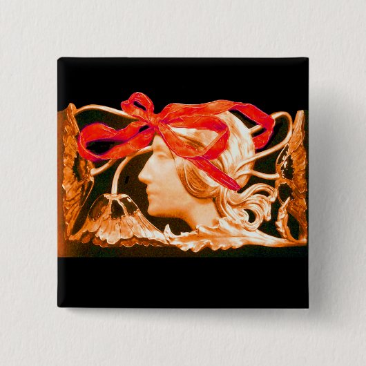 ELEGANTE SCHÖNHEIT / LADY MIT ROT BOW UND BLUME BUTTON (Vorderseite)