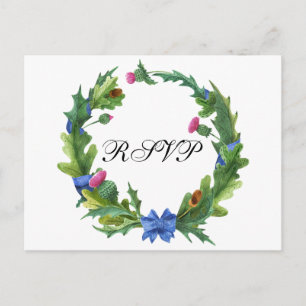 Elegante schottische Distel-Hochzeitsmenüwahl-RSVP Einladungspostkarte