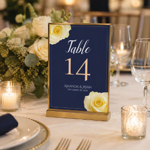 Elegante Schreibschrift Blaue Gelbe Rose Florale H Tischnummer