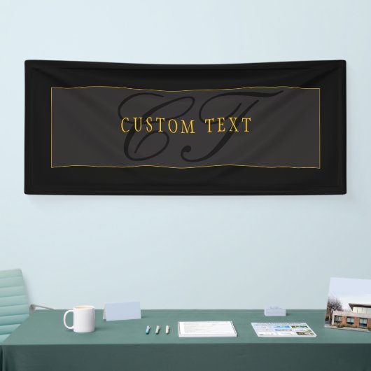 Elegante Schreibschrift-Monogramm Dunkelblau Grau  Banner (Messe)