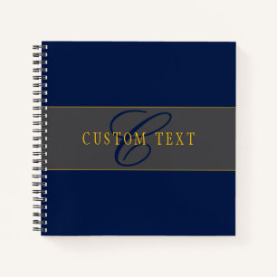 Elegante Schreibschrift-Monogramm Dunkelblau Grau Notizblock