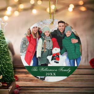 Elegante Schrift 2-seitiges Foto Weihnachten Grün Keramik Ornament