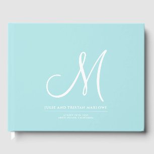 Elegante Schrift Anfangs Hochzeitsmonogramm Aqua Gästebuch