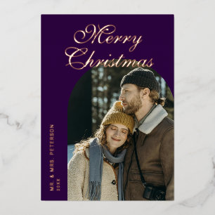 Elegante Schrift Arch Neuvermählte Foto Rose Gold Folien Feiertagskarte