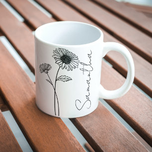 Elegante Schrift Aster September Geburtsblume Name Kaffeetasse