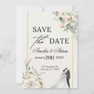 Elegante Schrift Blumen Save-The-Date-Ankündigung Save The Date