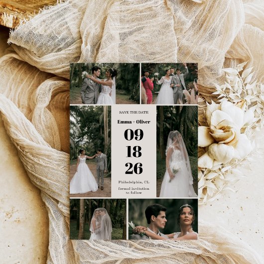 Elegante Schrift Collage Hochzeit Save The Date