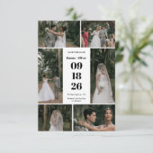 Elegante Schrift Collage Hochzeit Save The Date (Stehend Vorderseite)