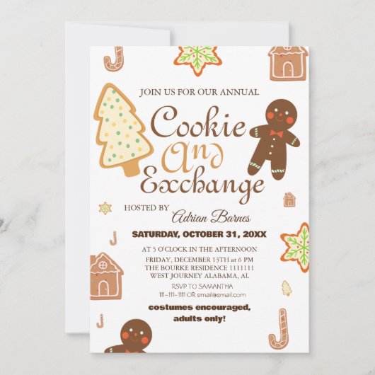 Elegante Schrift Cookie-Austausch-Weihnachtsfeier Einladung (Vorderseite)
