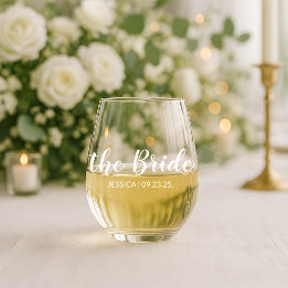 Elegante Schrift Die Braut Personalisierter Hochze Weinglas Ohne Stiel